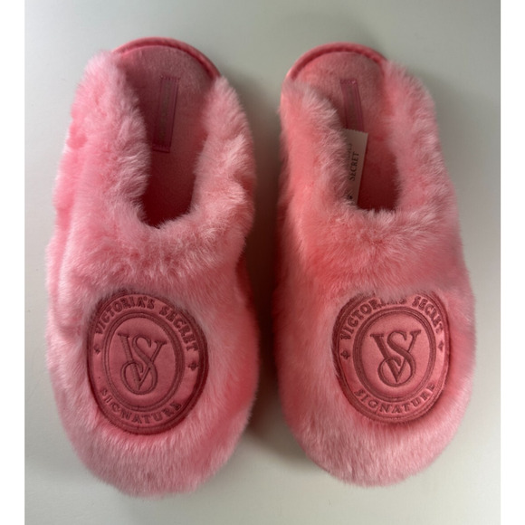 NWT 2024 Victoria's Secret Closed Toe Faux Fur Slippers Pink Women's Size Medium - Picture 7 of 12